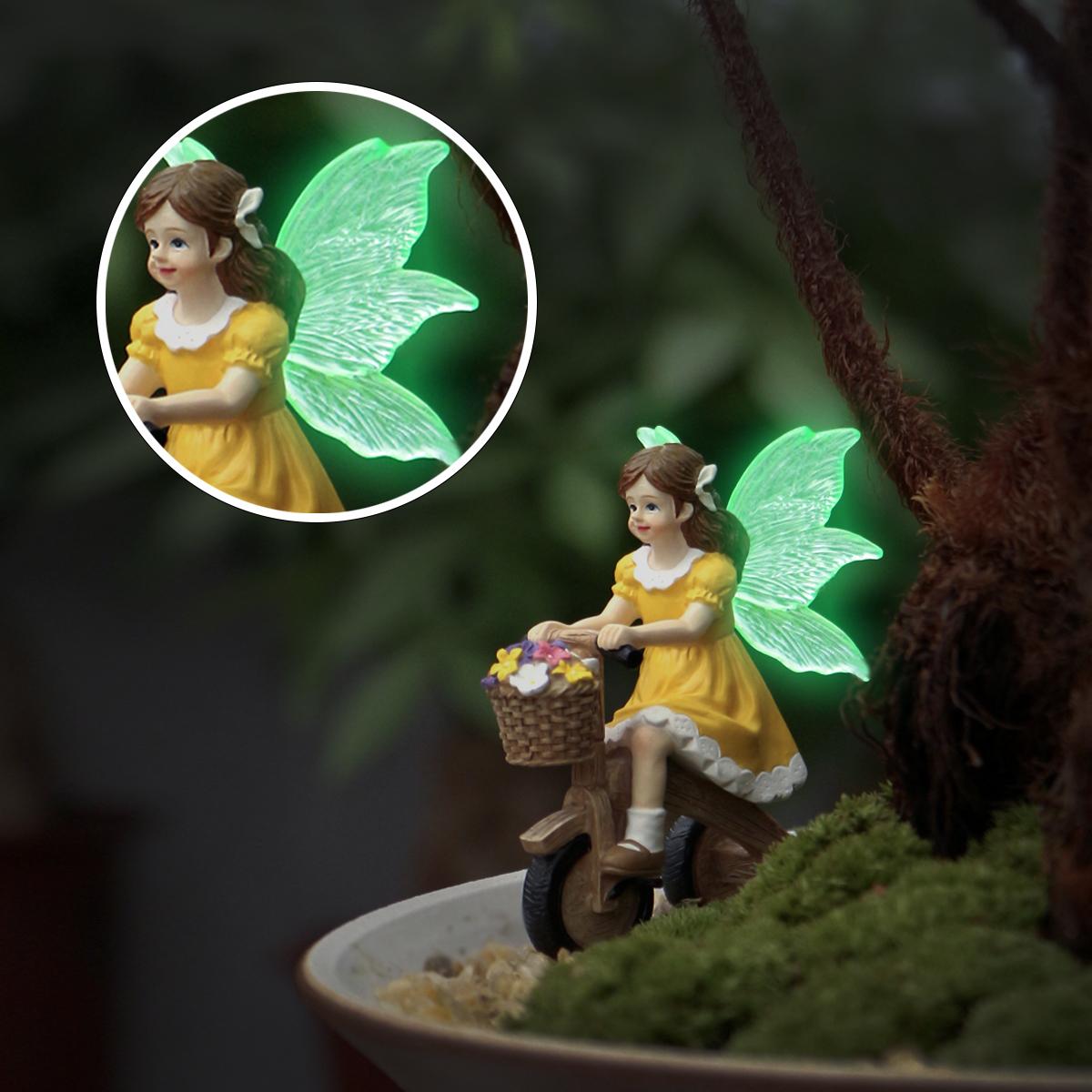 1 fluorescent winged cycling flower fairy, outdoor garden decoration bonsai statue, family gift