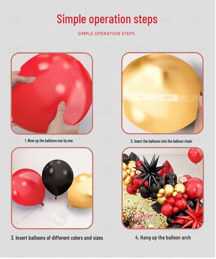 Elegant Red, Black & Gold Balloon Chain Set for Celebrations: Birthday, Graduation, Wedding