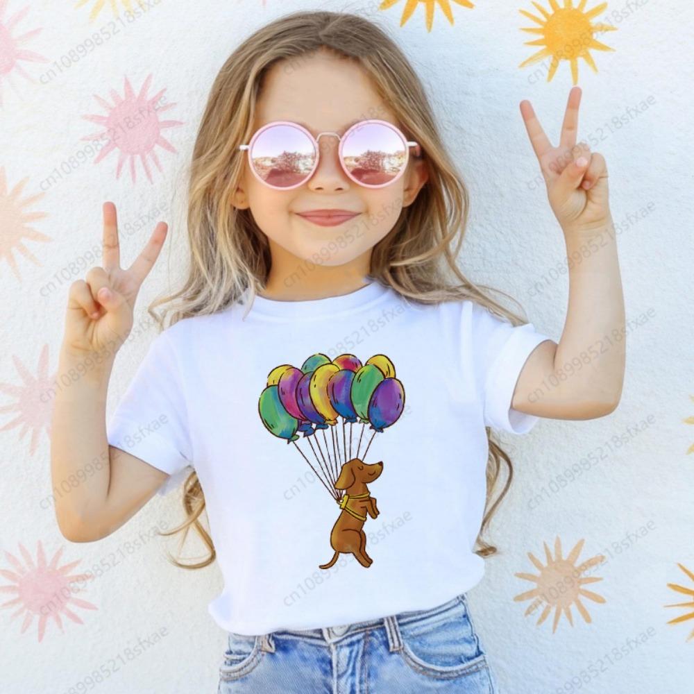 Dachshund Teckel Cute Dog Print Tee Funny T-shirts Baby Boy Girl Tshirt Kids Boys Top Child Summer Short Sleeve White Tops