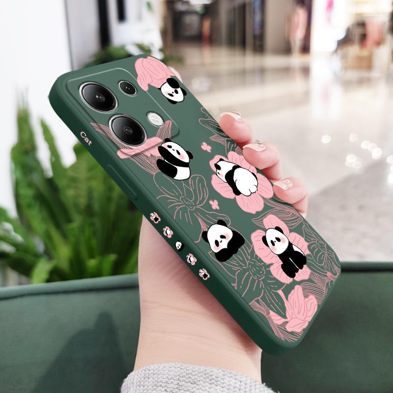 Blumen Panda Handyhülle Für Xiaomi Redmi Note 14 13 12 12S 11 11S 10 10S 9 9S Pro Plus 4G 5G Flüssigsilikon Hülle