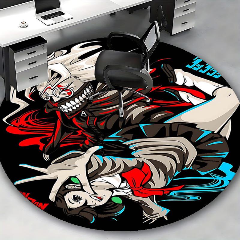 1pc Tokyo Ghoul Kaneki Ken & Touka Kirishima Design Round Carpet Office Chair Mat Non-Slip Rug Suitable for Home Decor, Living Room