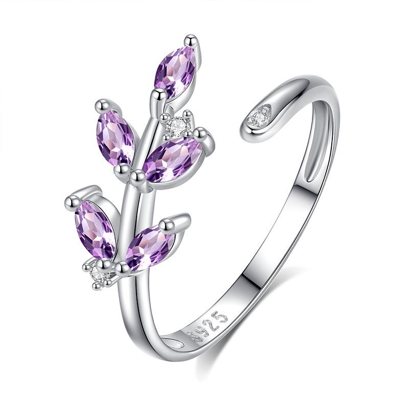 Simple natural spar branches and leaves connected ring s925 sterling silver open non-fading ring fashionable retro jewelry gift opening adjustable