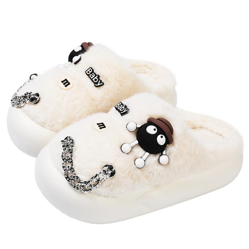 New small briquettes cotton slippers women's autumn and winter thick-soled non-slip suede warm home sole fluffy slippers
