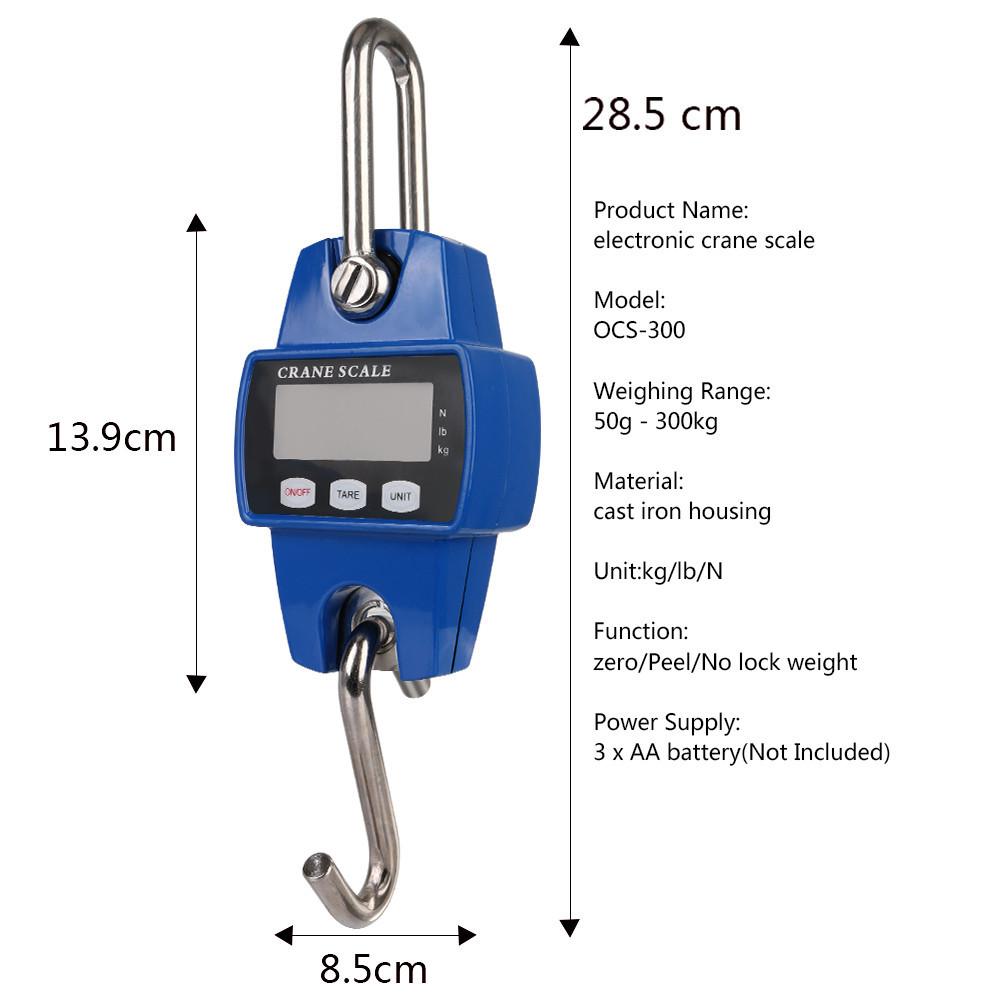 300kg  Portable Electronic Hanging Scale Stainless Steel Crane Scale Digital Heavy Duty Hanging Hook Scales 18.5*17.5*5cm