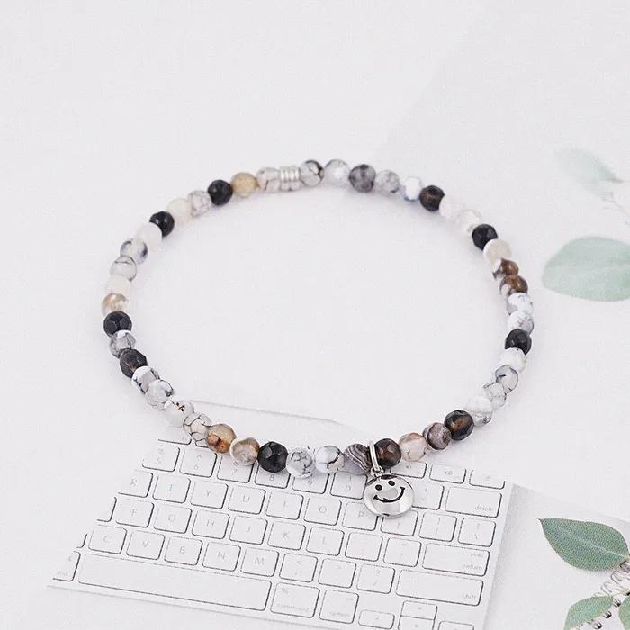 Smile Pendant 4 Black Tone Agate Gemstone Bracelet (C2501AC1214_BK)