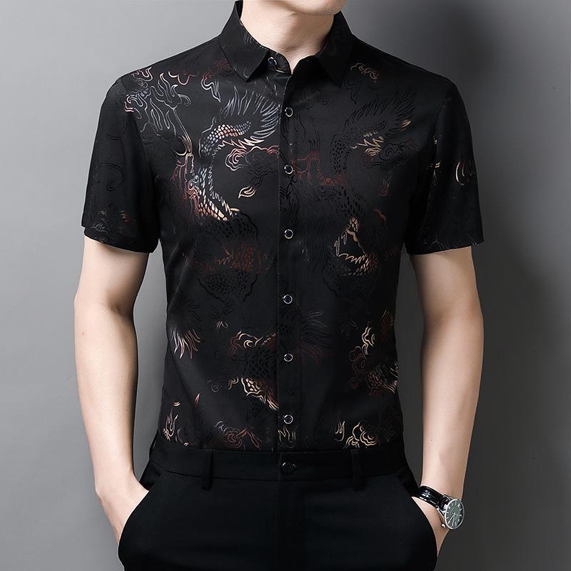 Men's Casual Printed Short Sleeved Lapel Shirt for Summer Fashion Comfort No Ironing Wrinkle Resistant Top