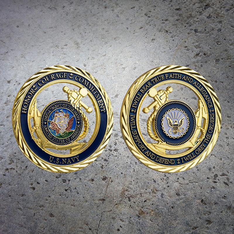 Anchor for US Navy, Metal Commemorative Coin, Commemorative Gift, Metal Badge, Hollow Alien золотой