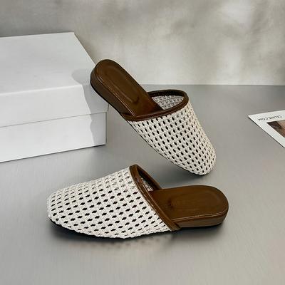 Weave Women Slippers Casual Loafers Shoes Woman Mules Flat Sandals Summer 2025 Trend Comfort Soft Leather Shallow Dress Zapatos