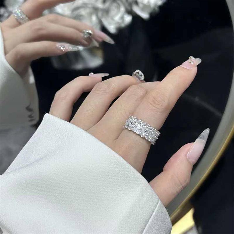 Exquisite Double Row Diamond Ring: Trendy, Versatile, Fashionable Women s Jewelry Size 6