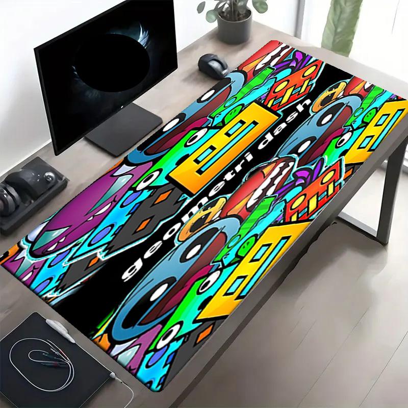 Geometry Dash Print Mouse Pad, Anti‑Slip Desktop Keyboard Mat, for PC Laptop Gaming Working Daily Use, Cool Festival Surprise Gift