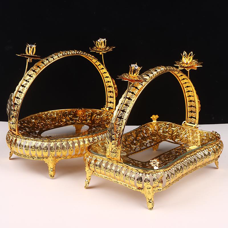 Creative Vintage Gold Round Square Fruit Plate Multi-Function Metal Snack Storage Plate Afternoon Tea Candy Dessert Stand