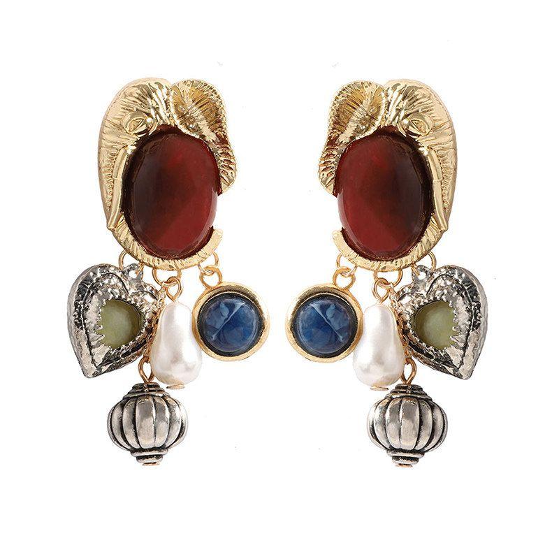

Fashion Palace Style Exaggerated Ankela Hongbao Necklace Ear Stud Female Insect Short Pearl Necklace Vacation Style Earrings [Ear Studs] One Pair