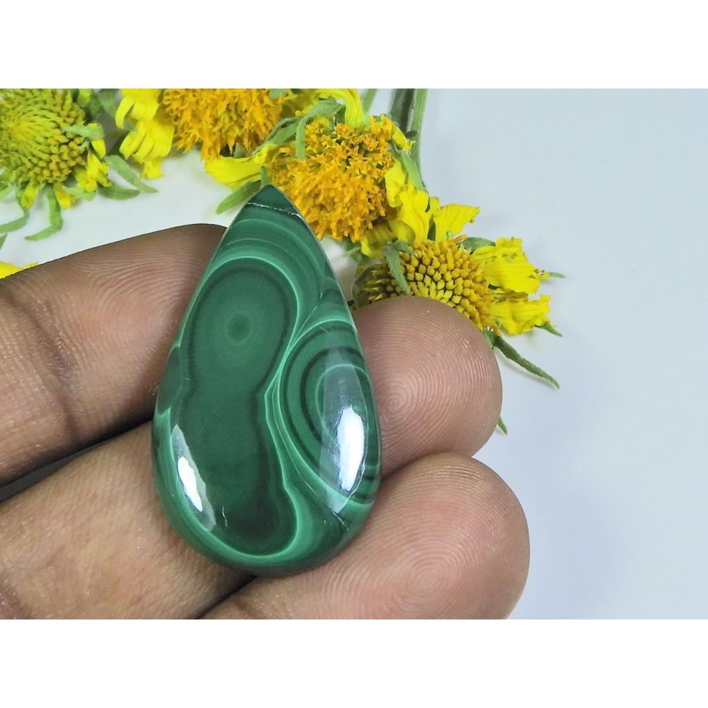 AA++ Natural Green Malachite Pear Cabochon Loose Gemstone 19X35X4MM 36Cts. D-14