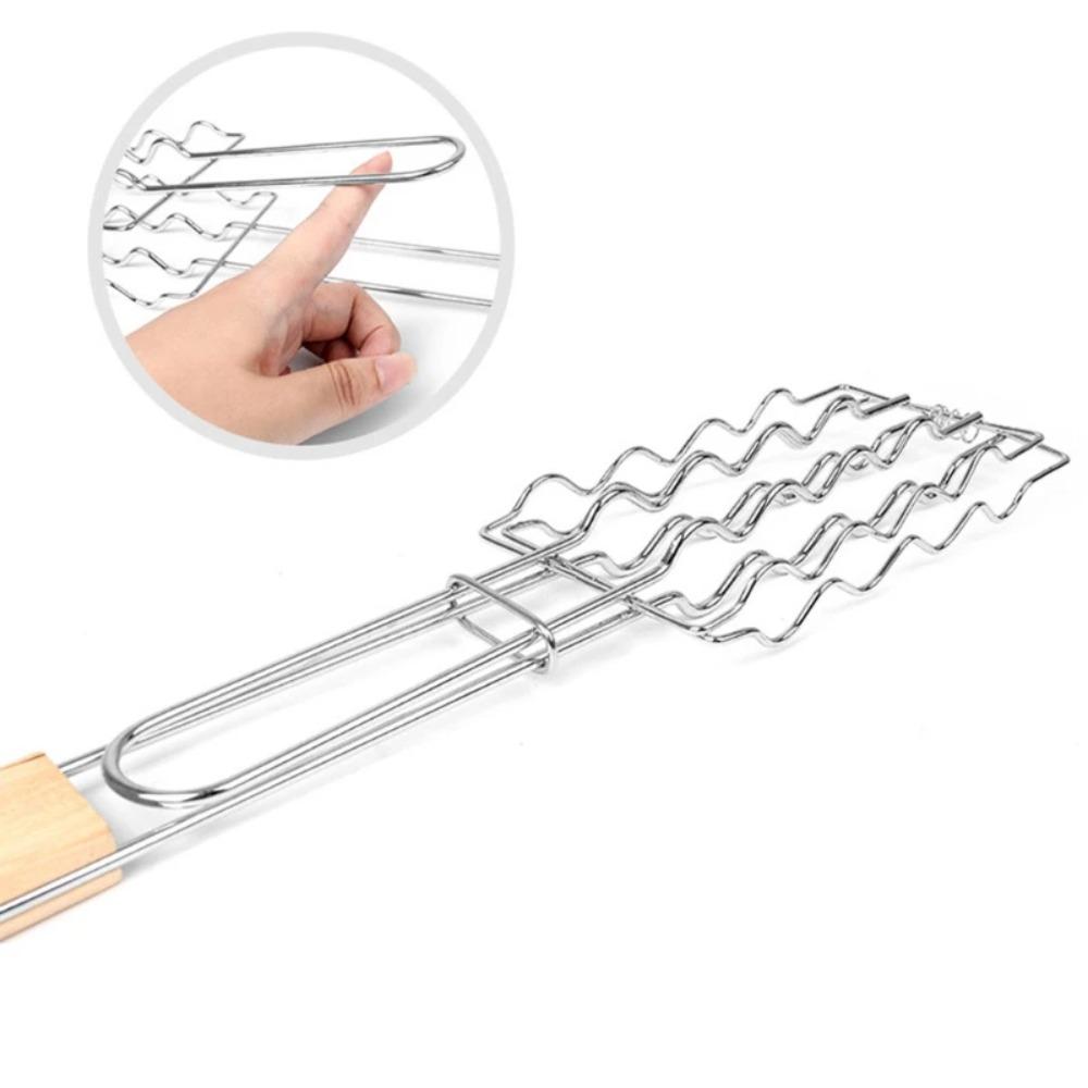 Collapsible Handle Hot Dog Grilling Clip Stainless Steel Barbecue Rack BBQ Grill Basket  Shrimp