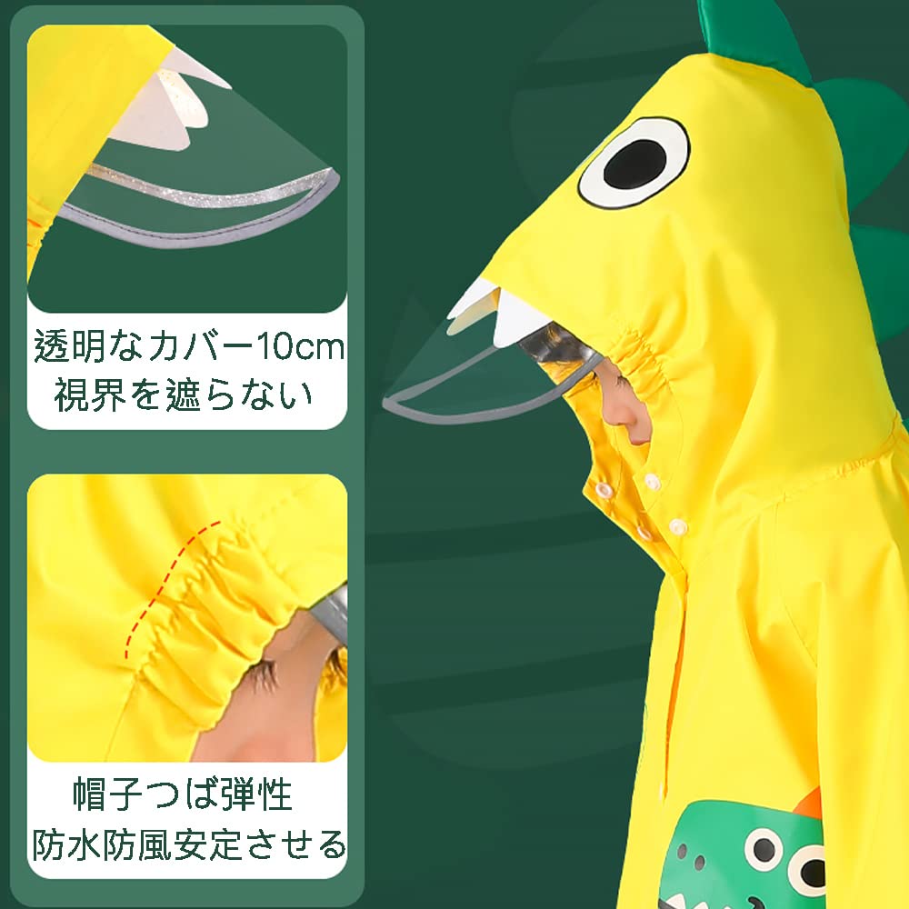 Raincoat for Girls and Dinosaur Rain Reflective Large Storage Rainy XL [HYJEAL] Children's Boys, Pattern, Poncho, Kids, School, Backpack, Waterproof,