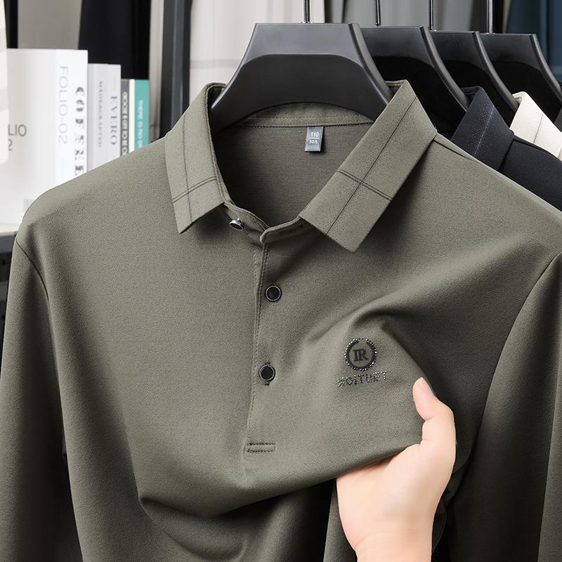 

Тонкая мужская футболка-поло с длинным рукавом из хлопковой шерсти с полосатым воротником, футболка для папы, мужская база L