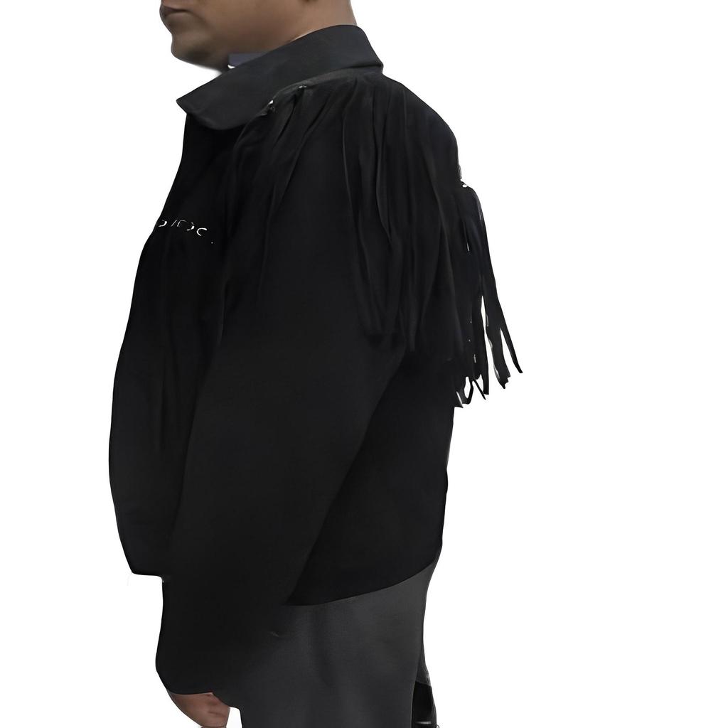 NOORA Mens Suede Black Cowboy Western Leather Jacket With Fringe Tassels