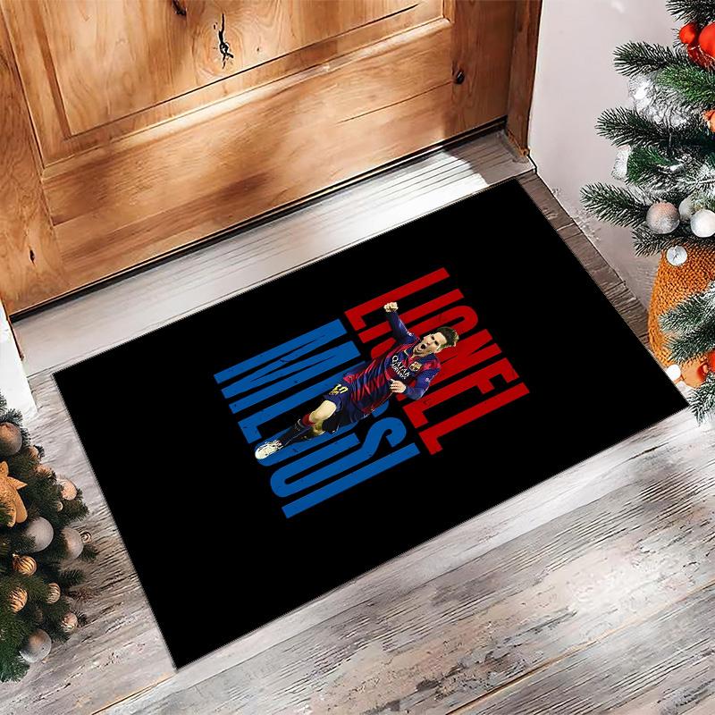 Lionel Messi bedruckter Flanell-Teppich rutschfest weicher Polyester-Bodenläufer Indoor Dekor-Matte für Schlafzimmer Wohnzimmer Sofa