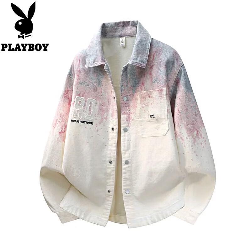 

PLAYBOY Men s American Retro Tie-Dye Denim Jacket L