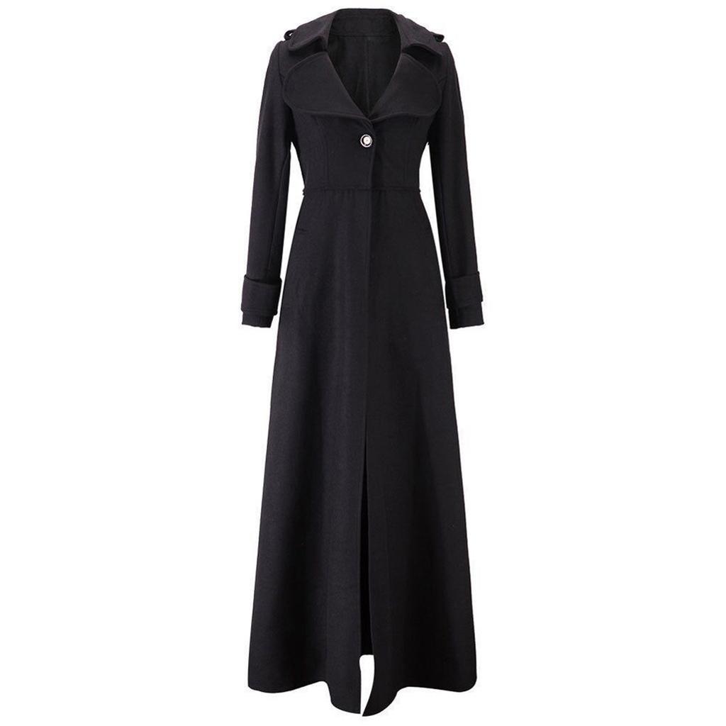 Fashionable Women's Slim-fit Faux Wool Coat, Extra-long Coat, Slim-fit Floor-length Windbreaker