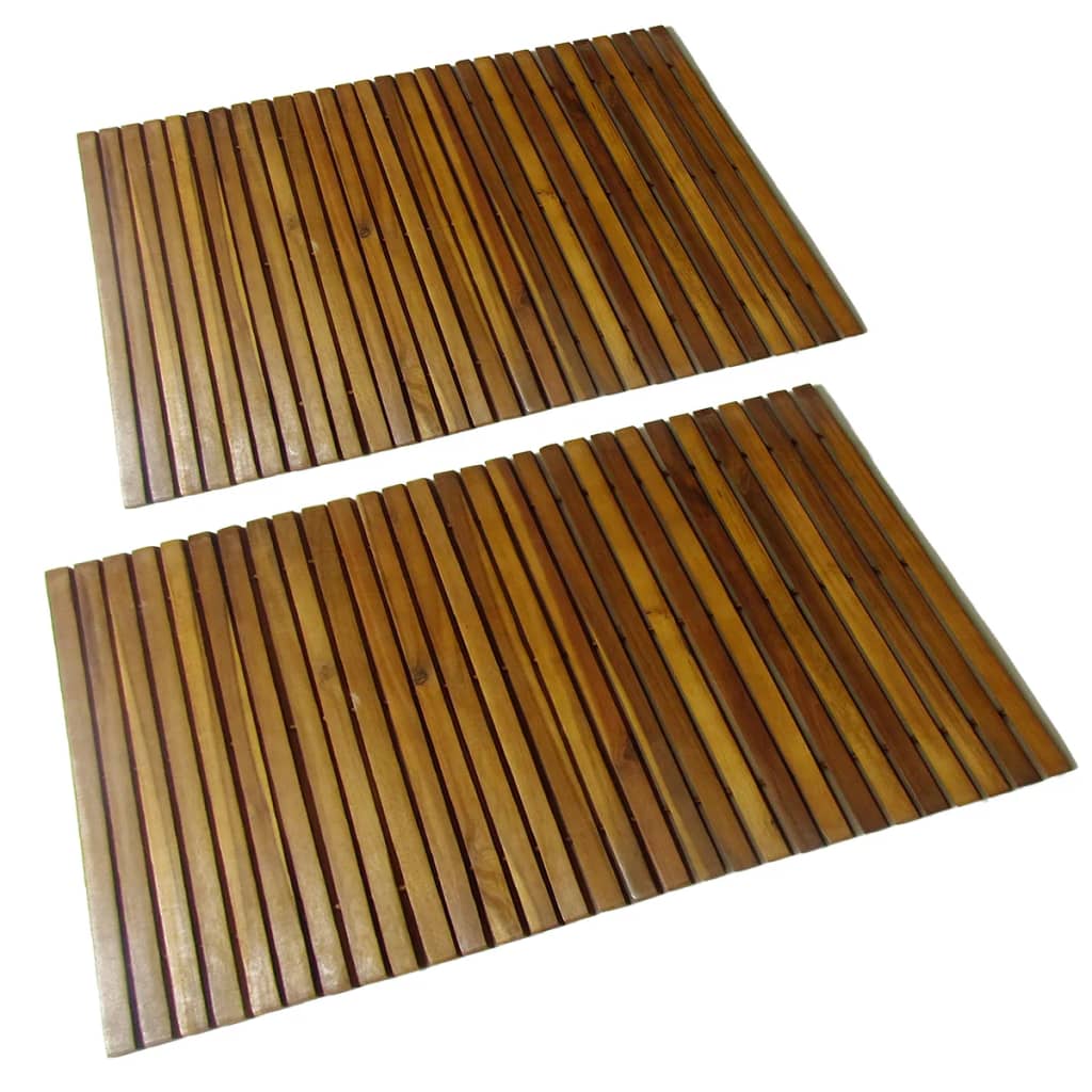 2 Pcs. Acacia Wood Bath Mat 80 X 50 Cm