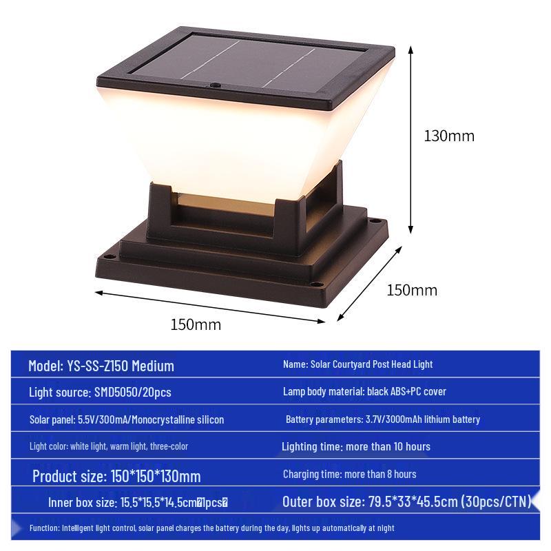 Solar Outdoor Garden Pillar Light - Perfect for Courtyard, Villa, Family Gatherings, and Camping