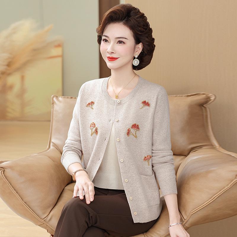 

В язаний кардиган зі 100% чистої вовни - Модний осінньо-зимовий одяг для жінок середнього та похилого віку 4XL [72.5-77.5 kg] верблюд