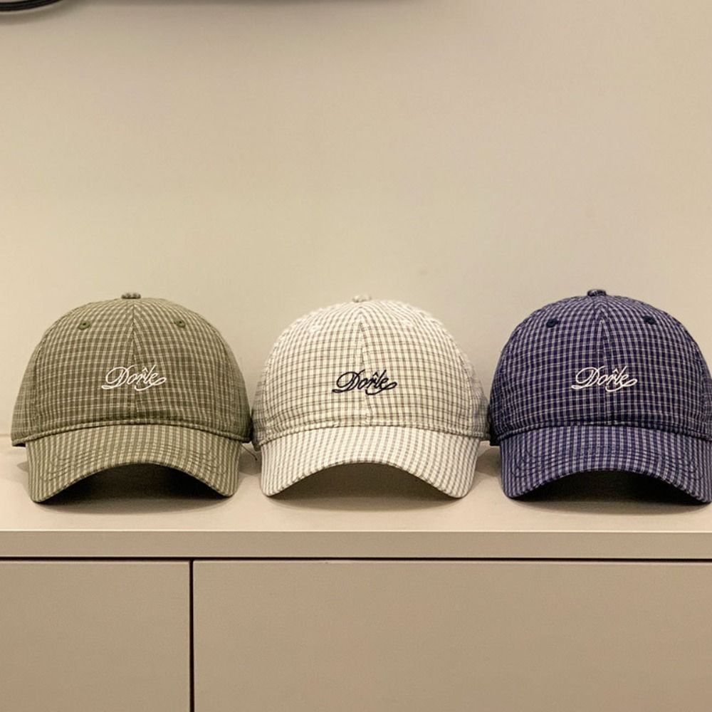 Adjustable Embroidered Baseball Cap Sunshade Y2k Peaked Cap Vintage Plaid  Baseball Cap  Female