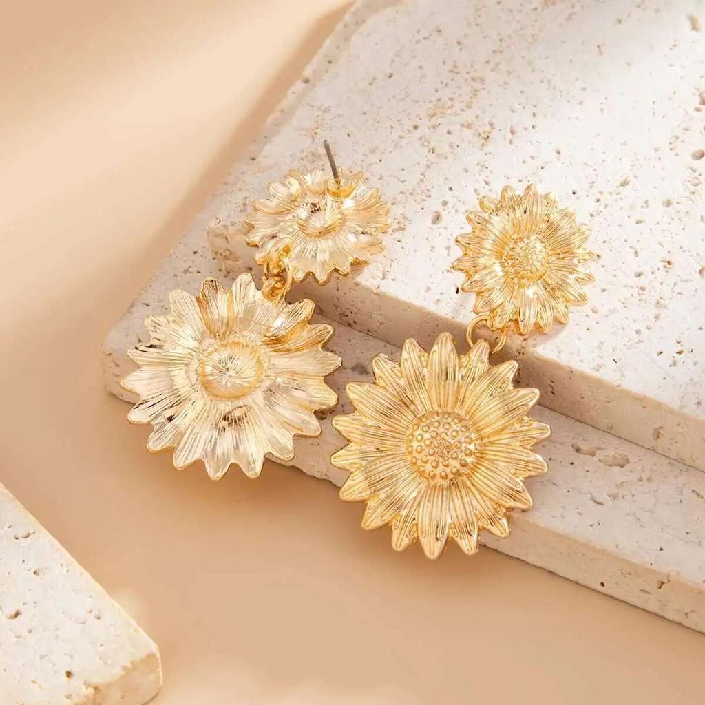 Ingemark Boucles d'oreilles pendantes Tournesol Dorées Tendance Élégantes pour Femmes Charme Vintage Bijoux Accessoires Fiançailles Fête de Mariage