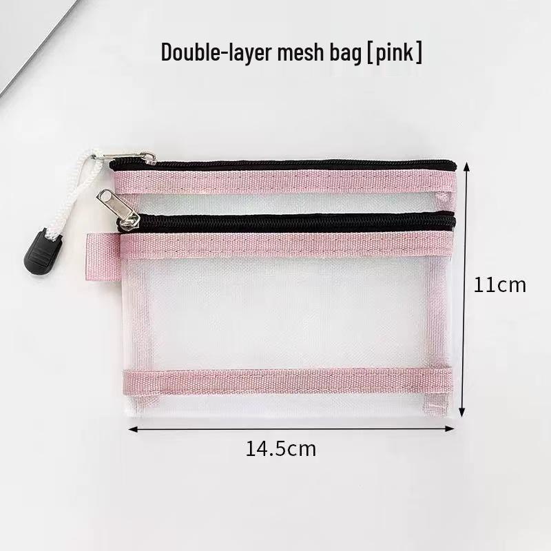 Double-Layer Card Holder & Document Storage Bag: Portable License Pouch with Zipper and Mesh for Passport & Household Registration Book