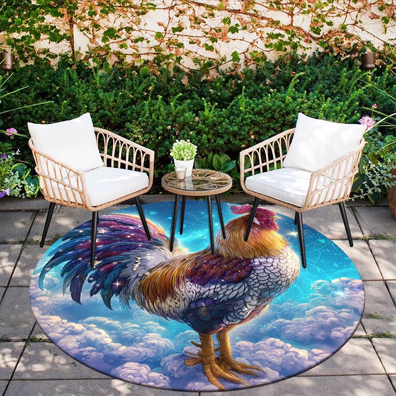 Rooster Pattern Round rug,Carpet Rug for Living Room Bedroom Playroom ,Non-slip Floor Mat,Holiday Gifts and Birthday Gifts.