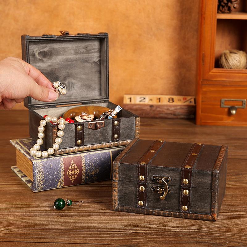 Vintage Gray Distressed Wooden Box with Combination Lock for Jewelry and Document Storage