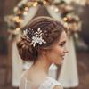 Bridal Wedding Hairpin White Flower Leaf Design Crystal U Pin For Elegant Hairstyles