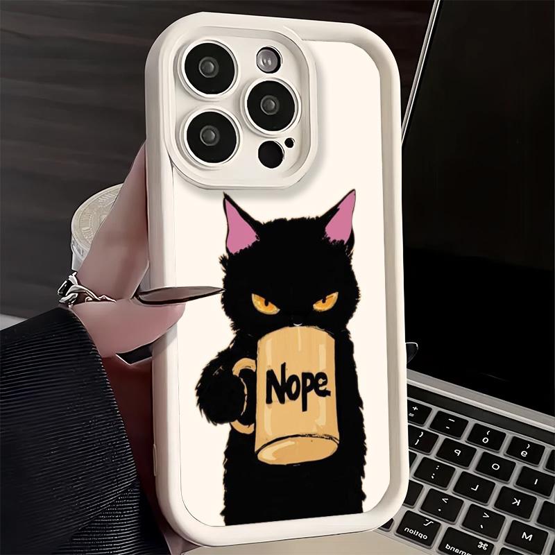 Phone Case for iPhone 17 Air 16E 15 16 Pro Max Black Cat Cartoon Cute Cover 14 Plus 13 12 Mini Soft Shell Silicone Fundas