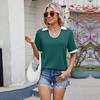 Frühling und Sommer Neue Farbblockierung Revers Kurzarm, Lockere T-Shirt Tops Damen