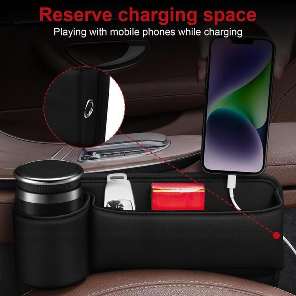 Interior Accessory Seat Filler with Cup Holder Leather Organizer Box Auto Bag Front Seat Storage Box