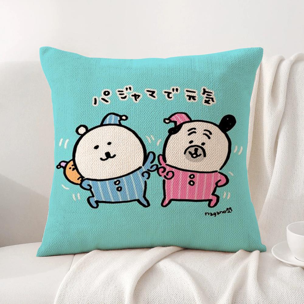 Cute J-Jokes Bear Cushion Cover Summer Coolness Linen Fabric Double-Sided Printing Pillow Case Sofa Home Decor Gift