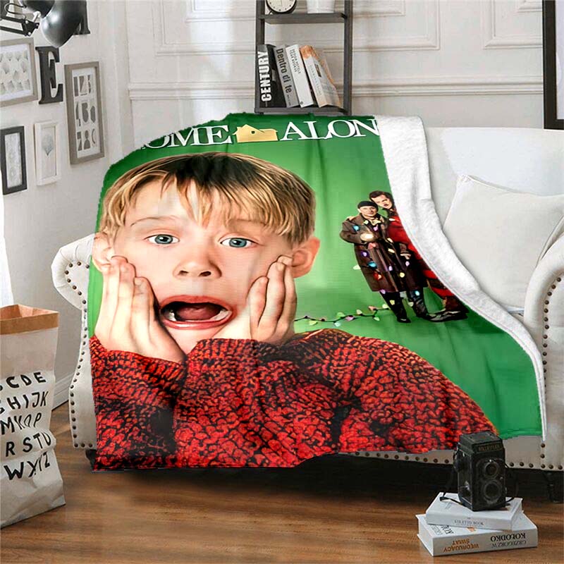 Home‑Alone Movie Print Flannel Blanket Soft Warm Throw For Bedroom Sofa Indoor Xmas Home Decor Holiday Movie Fan Birthday Gift