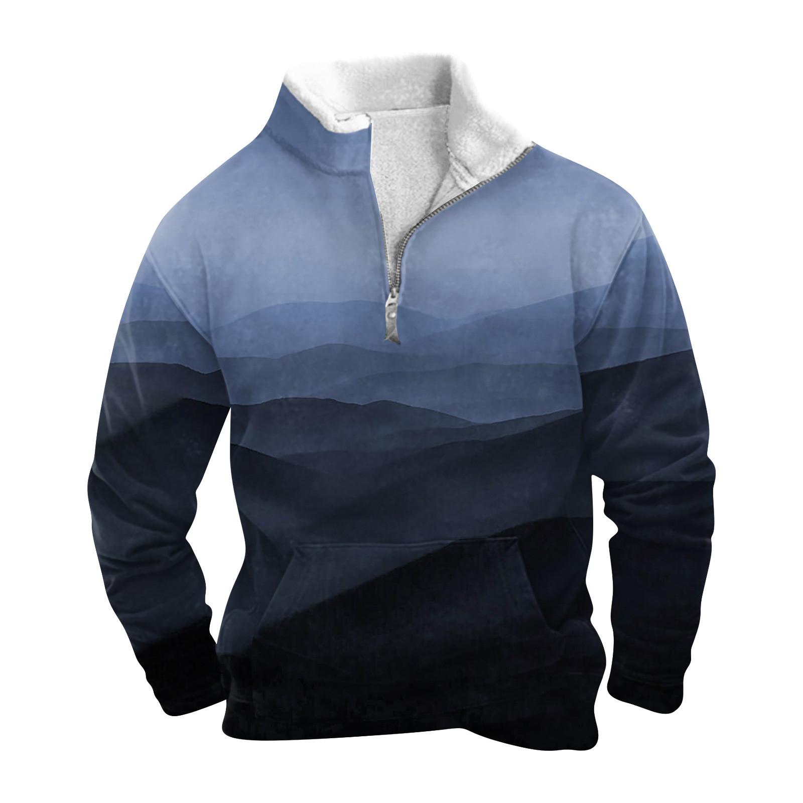 

Весенне-осенняя мужская толстовка с воротником-стойкой на открытом воздухе, повседневные свитера, топы L синий