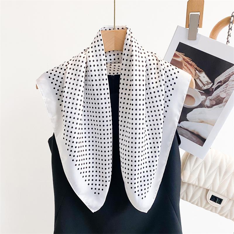 Classic Polka Dot Printed Silk Scarf Square Scarf High-end Sense Versatile Shawl Sunscreen Neck Small Square Scarf Headscarf Women's Scarf