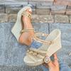 Fashion Summer Wedges Sandals Women 2025 Fashion New Blue Denim Beach Platform Sandals Woman Plus Size Ankle Straps Party Shoes Women