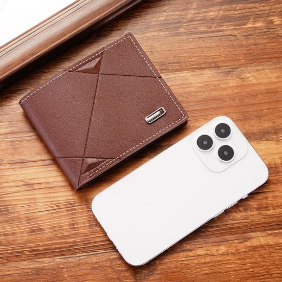 Men Wallet Faux Leather Geometric Pattern Thin Large Capacity Foldable Portable Multi Pockets Wear-resistant Solid Color Card Holder Changes