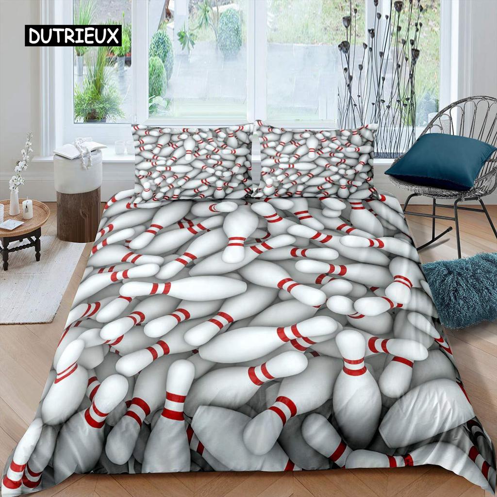 Bowling Duvet Cover Polyester Sport Competition Quilt Cover Sports Games Starry Sky Blue Line Bedding Set Double Queen King Size