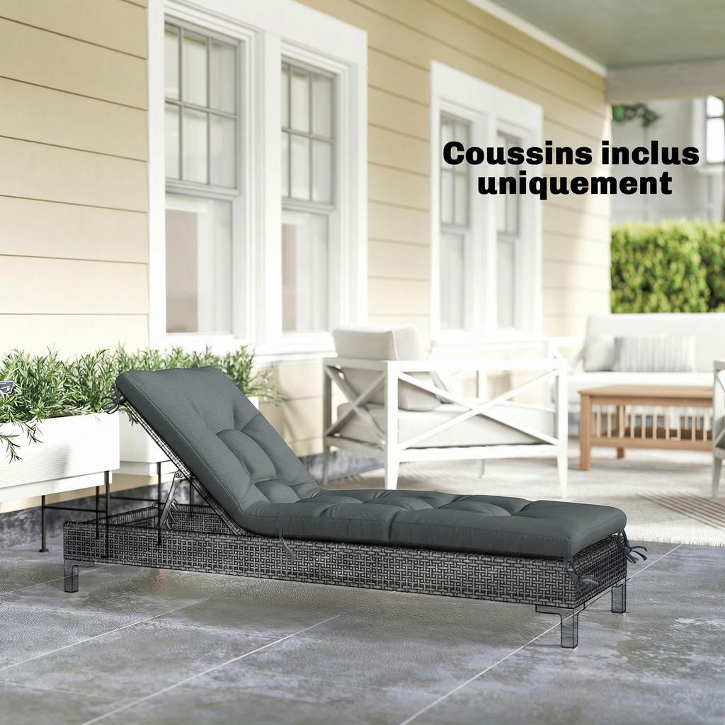 Memory Foam Sun Lounger Cushion, Straps, UV50+ Protection, 198 X 65 X 13 Cm, Dark Grey