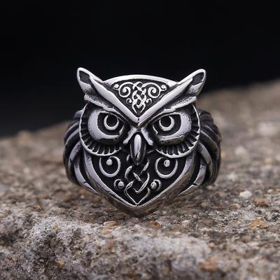 Vintage Stainless Steel Odin Nordic Owl Head Rings For Men Women  Viking Animal Ring Amulet Jewelry Gifts Dropshipping