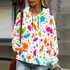 Women Plus Size Colorful Paint Splash Print Long Sleeve Drawstring Hoodie With Kangaroo Pocket