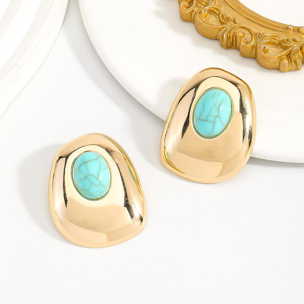 Imitation turquoise personalized stud earrings fashionable high-end glossy retro earrings simple and versatile earrings women