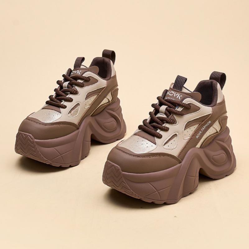 Women's Autumn and Winter Thick-soled Casual Genuine Leather Breathable Sports Shoes with Inner Height Increase Dad Shoes