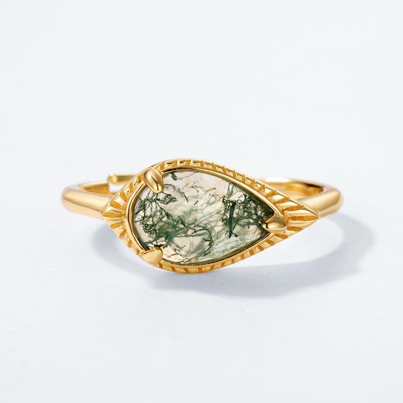 

Винтажное кольцо премиум-класса из серебра 925 пробы с позолотой и агатом «зеленый мох» HK Size 12, Adjustable