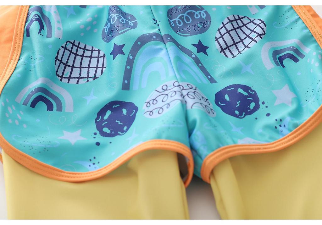 Boys' Quick-Dry Cartoon One-Piece Swimsuit with Long Sleeves and Sun Protection